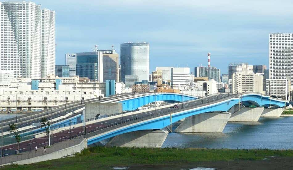 Photo of Great Harumi Bridge in Koto, Tokyo. Real location of Tokyo Ghoul 8th ward