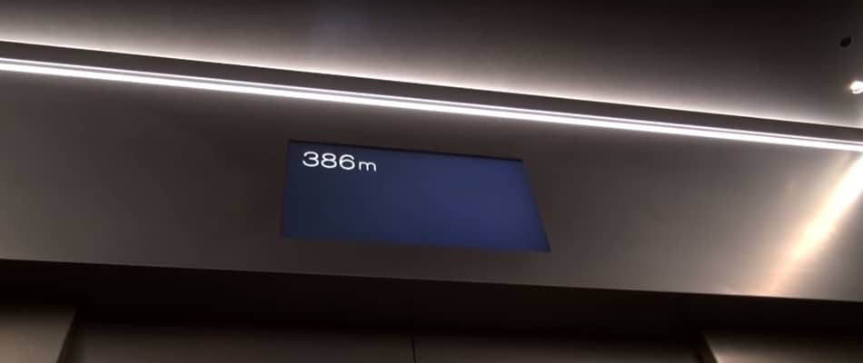 Tokyo Skytree elevator showing meters on a digital display