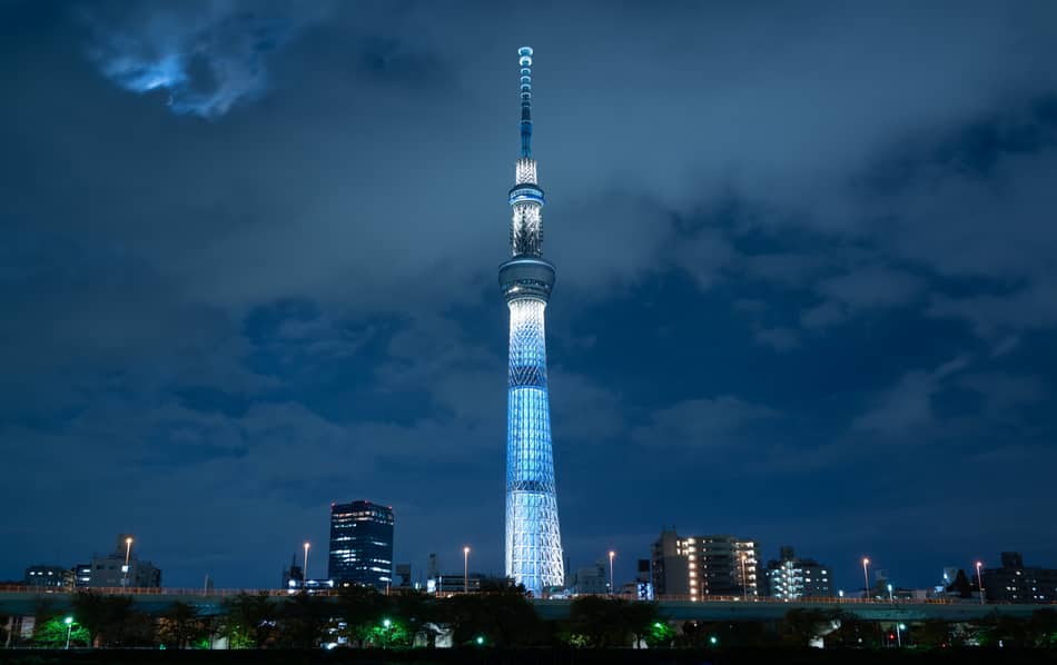 Tokyo Skytree during night. Famous landmark in Tokyo.