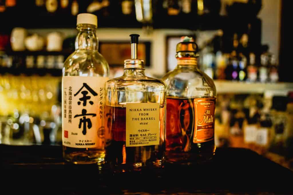 Three Japanese whisky bottles. Nikka.