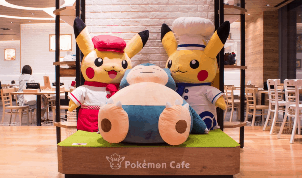 Two Pokemon teddies in Pokémon Café in Tokyo.