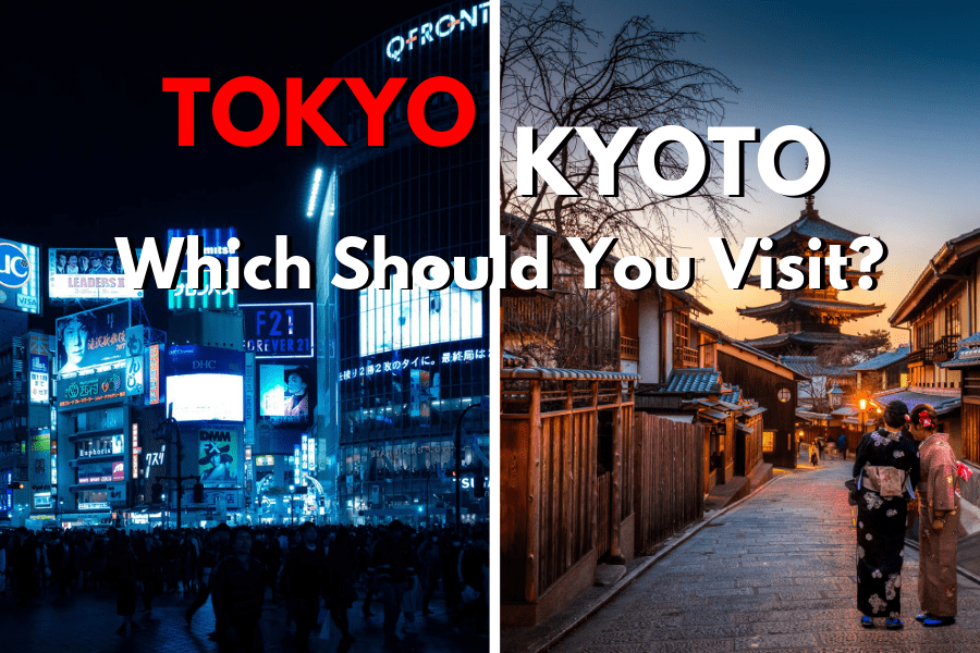 A photo of Tokyo nightlife and geisha in Kyoto.
