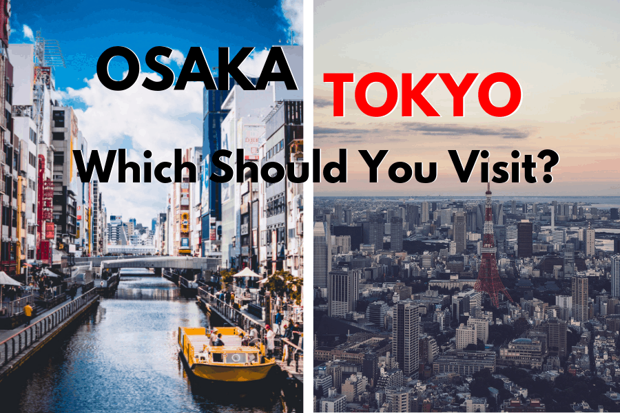Photo of a canal in Osaka and Tokyo Tower in Tokyo.